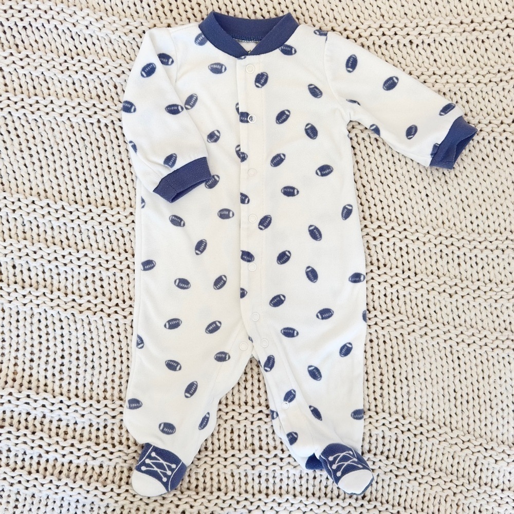 Carter’s Baby Boy Football Fleece One Piece Zip Up Footies Onesie Pajama Size 3M